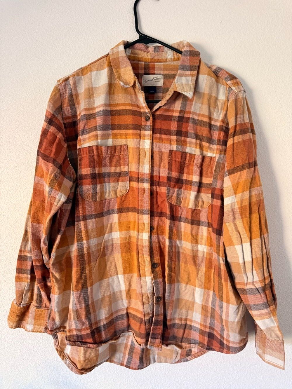 Universal Thread Orange and Brown Plaid Button-Down Shirt